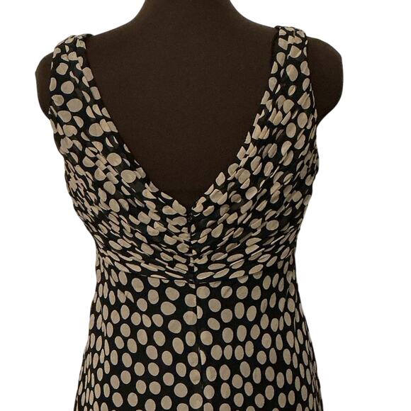 Adrianna Papell Petites Black Tan Polka Dot 100% Silk Y2K Midi Dress Size 10P - Picture 7 of 9